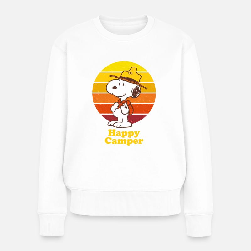 Peanuts Snoopy Happy Camper Camping - Frauen Premium Bio Pullover - Weiß