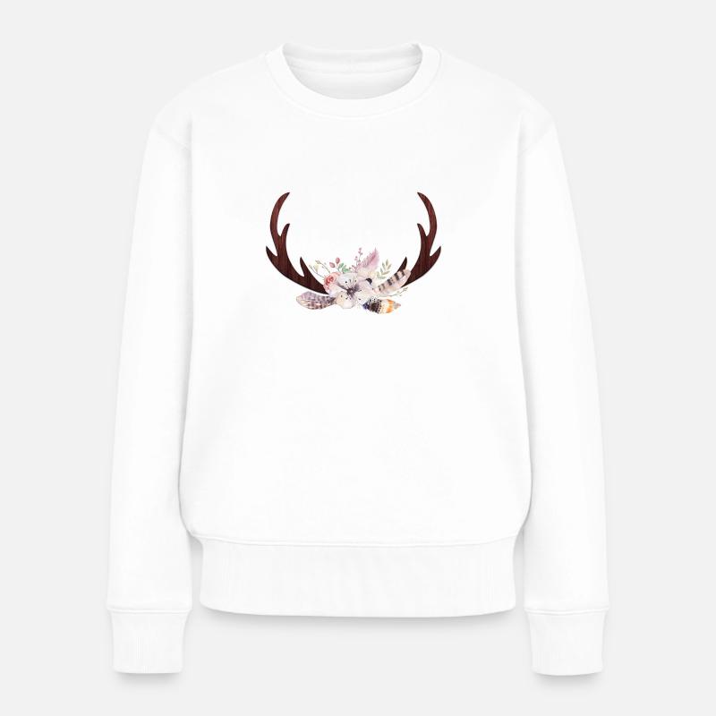 Boho antler flowers 2 - Women's Premium Organic Jumper - white