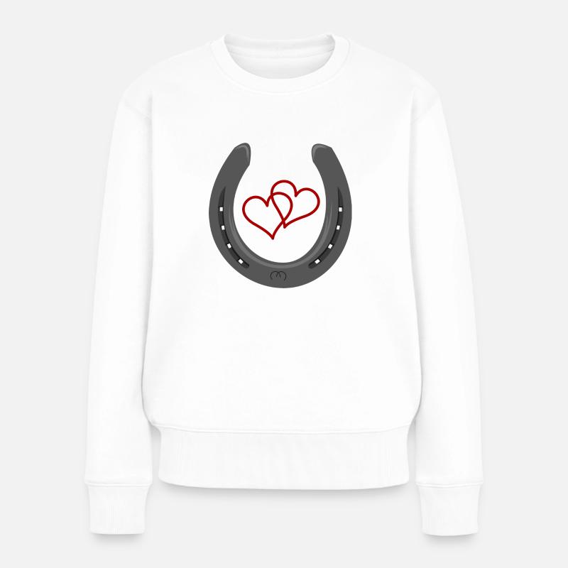 Hufeisen mit Herzen - Frauen Premium Bio Pullover - Weiß