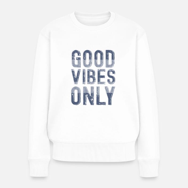 Positive Energie im Vintage-Stil - Frauen Premium Bio Pullover - Weiß