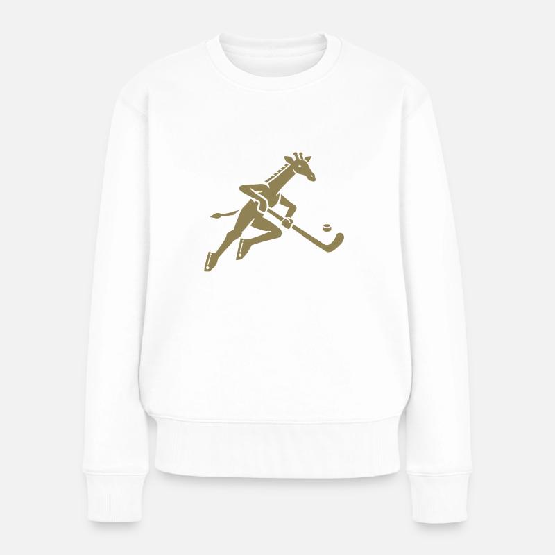 Giraffe Eishockey Silhouette Minimalistisch - Frauen Premium Bio Pullover - Weiß