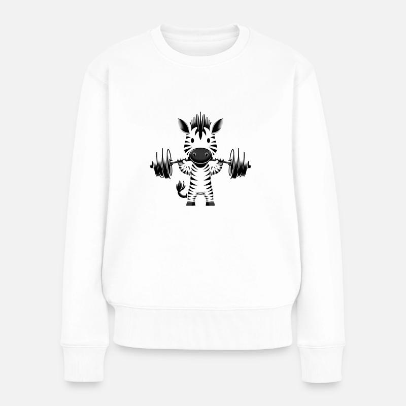 Zebra Workout Silhouette mit Hantel - Frauen Premium Bio Pullover - Weiß