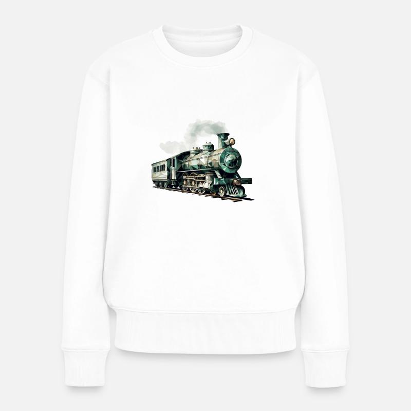 Polygonale Pracht: Die kunstvolle Dampflok - Frauen Premium Bio Pullover - Weiß