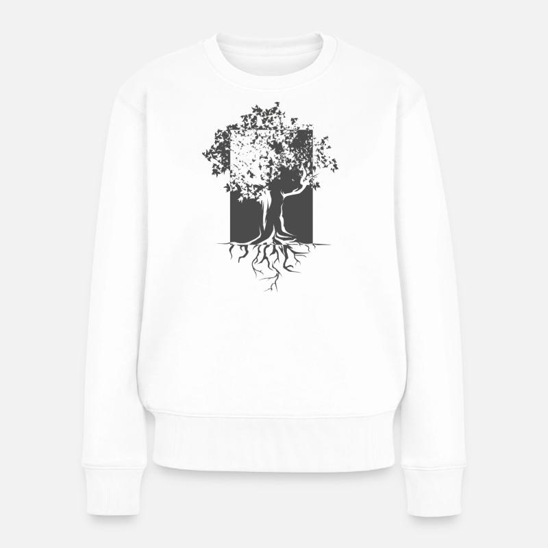 Baum Illustration Wurzel Natur Kunst Grafik icon - Frauen Premium Bio Pullover - Weiß