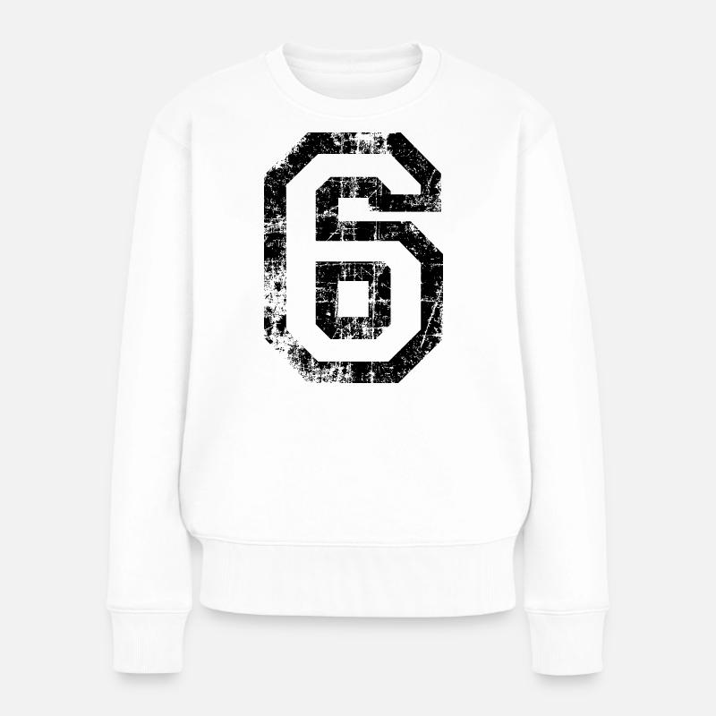 Zahl 6 (Vintage Weiß) 6. Geburtstag Nr. 6 - Frauen Premium Bio Pullover - Weiß
