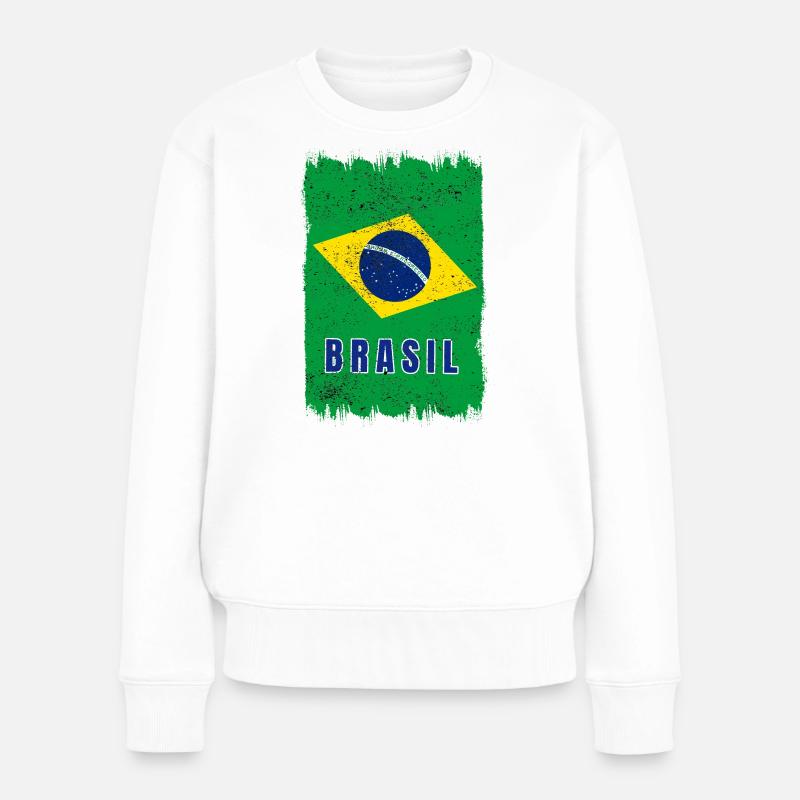 Brasilien Flagge - Frauen Premium Bio Pullover - Weiß