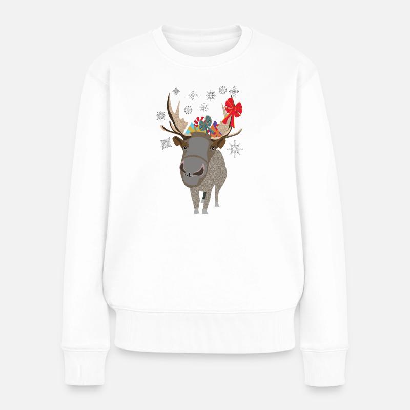 Winterrentier mit Geschenken - Frauen Premium Bio Pullover - Weiß
