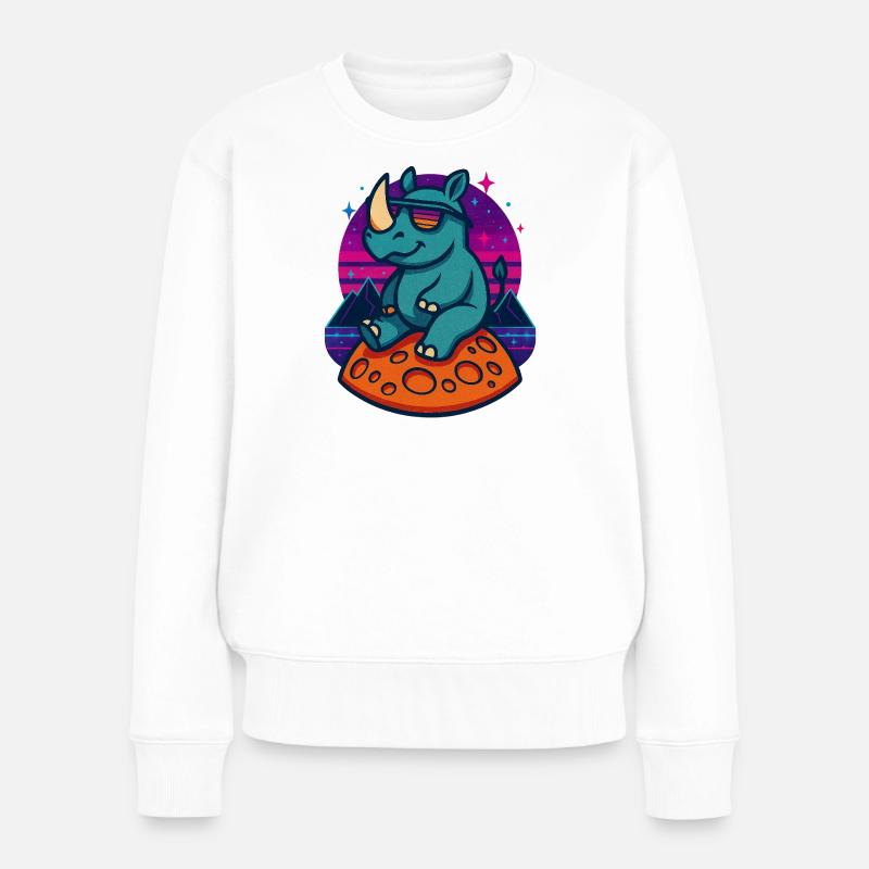 Rhinocéros Cosmique Rétro - Pull Premium bio Femme - blanc