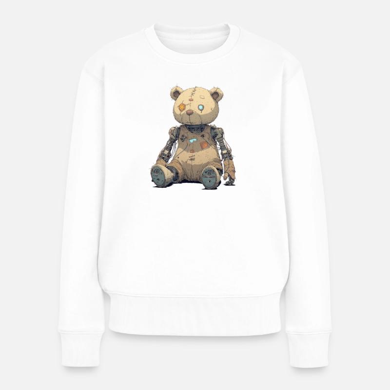 Ours en peluche réparé dans Rusty Robot - Pull Premium bio Femme - blanc