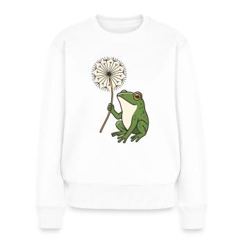 Frosch mit Pusteblume – Natur trifft Ruhe - Frauen Premium Bio Pullover - Weiß - Vorne - Julia (174cm)
