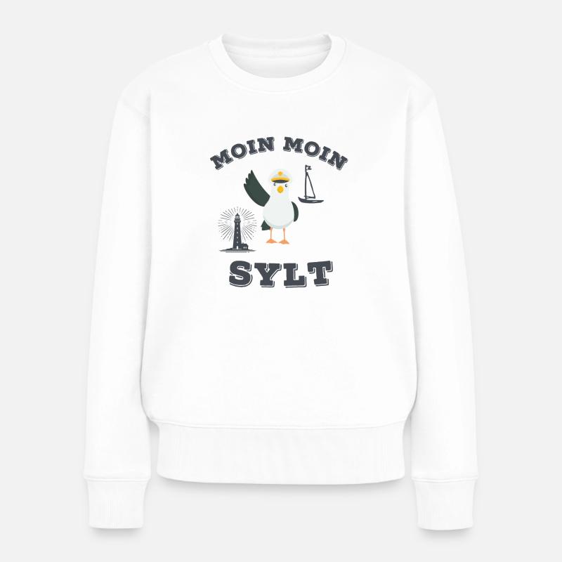 Moin Moin Sylt lustiger Nordsee Insel Möwen Spruch - Frauen Premium Bio Pullover - Weiß