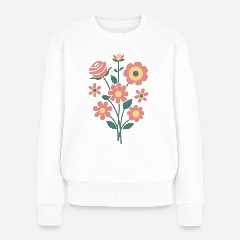 Zeitloses Blumen-Design – Natürlich & Stilvoll - Frauen Premium Bio Pullover - Weiß