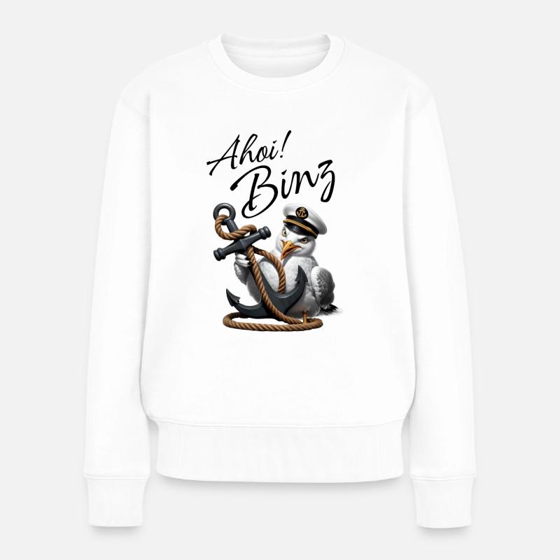 Ahoi Binz ! lustige Möwe mit Anker - Frauen Premium Bio Pullover - Weiß
