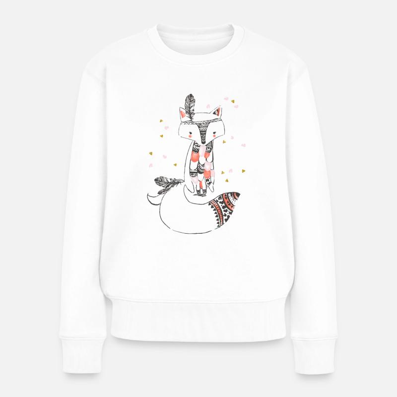 Fuchs-Indianer-Mädchen - Frauen Premium Bio Pullover - Weiß