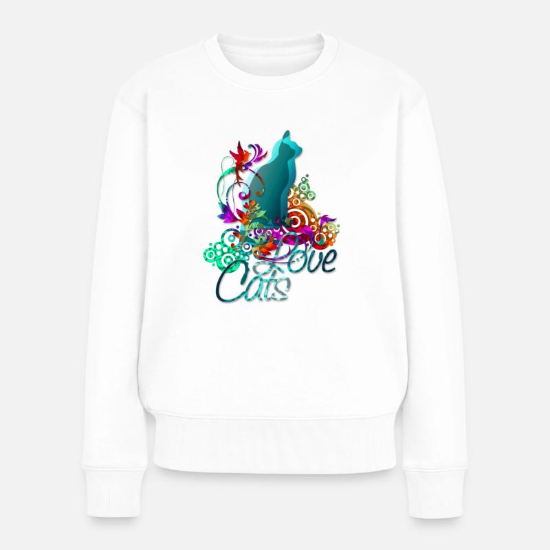 LOVE CATS mit Text - Frauen Premium Bio Pullover - Weiß