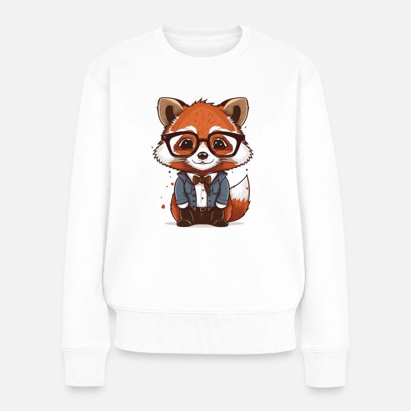 roter Panda als Hipster - Frauen Premium Bio Pullover - Weiß