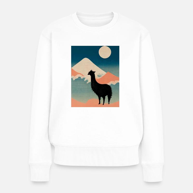 Lama in Japan - Frauen Premium Bio Pullover - Weiß
