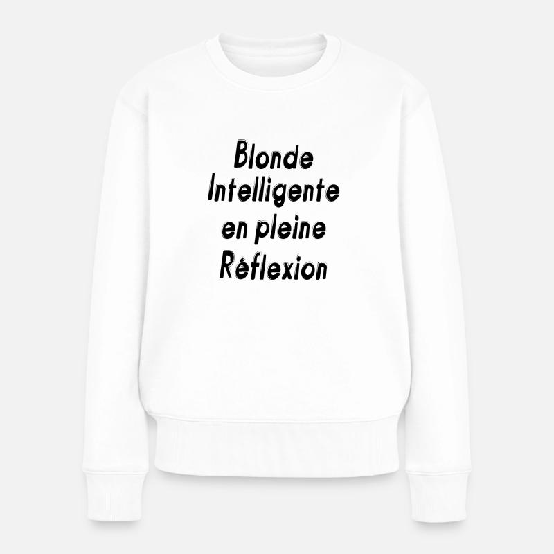 Blonde intelligente en pleine réflexion - Pull Premium bio Femme - blanc