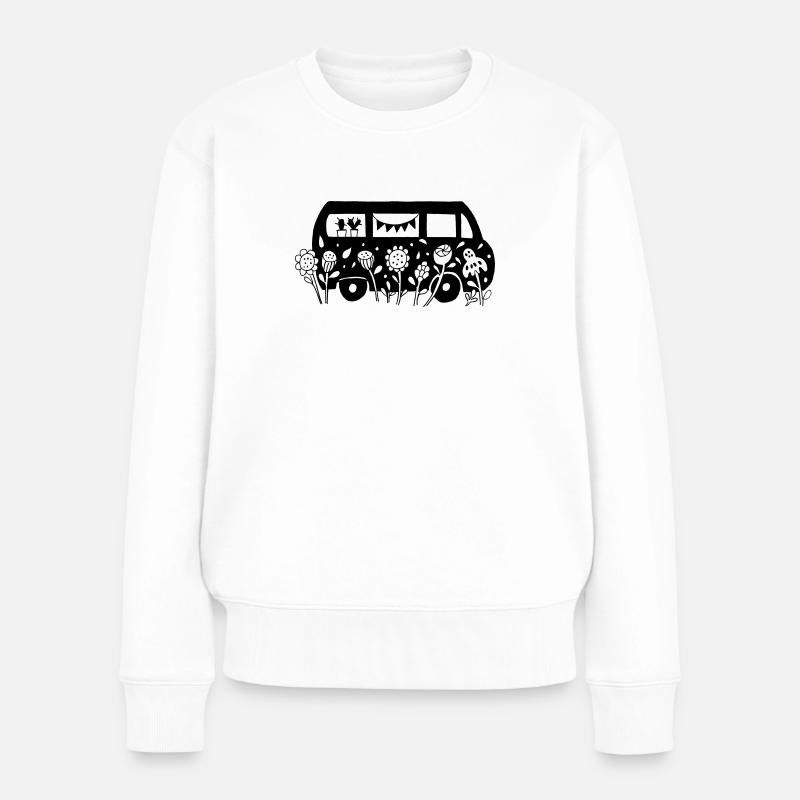 Flower Power Bus Liebe Florale Illustration - Frauen Premium Bio Pullover - Weiß