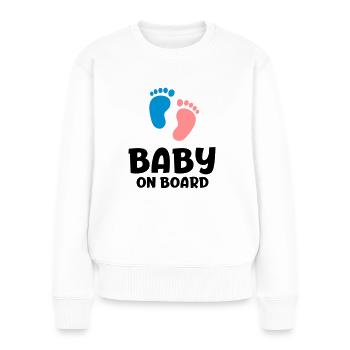 Slogan Baby an Bord - Baby an Bord. Füße - Frauen Premium Bio Pullover - Weiß - Vorne - Julia (174cm)