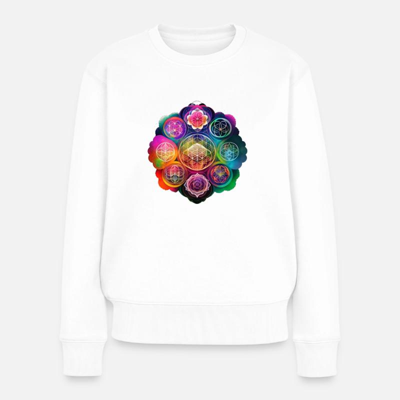 Blume des Lebens - Frauen Premium Bio Pullover - Weiß