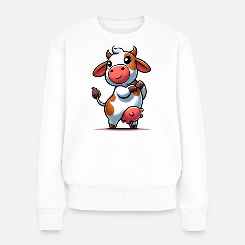 Kuh - Frauen Premium Bio Pullover - Weiß