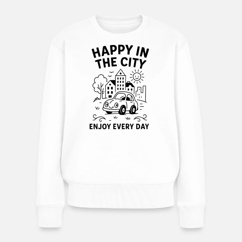 happycity - Frauen Premium Bio Pullover - Weiß
