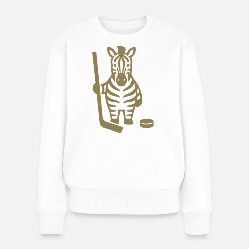 Minimalistisches Zebra Eishockey Silhouette Design - Frauen Premium Bio Pullover - Weiß