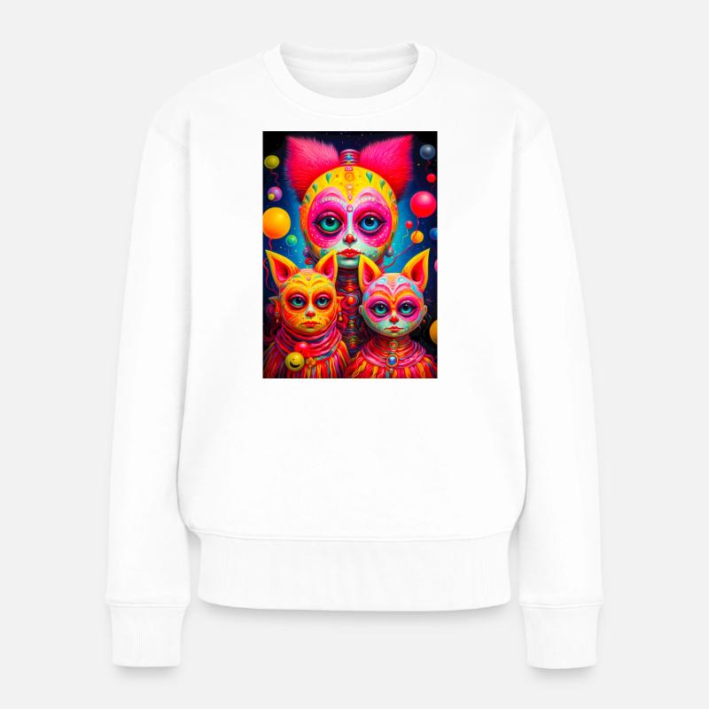 Visages Cosmiques Esquissés en Vifs Couleurs - Pull Premium bio Femme - blanc