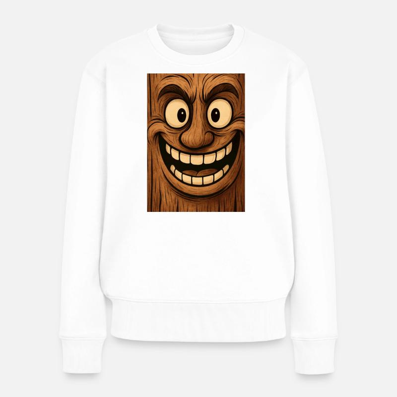 Holzmasken Lächelnde Grimasse - Frauen Premium Bio Pullover - Weiß