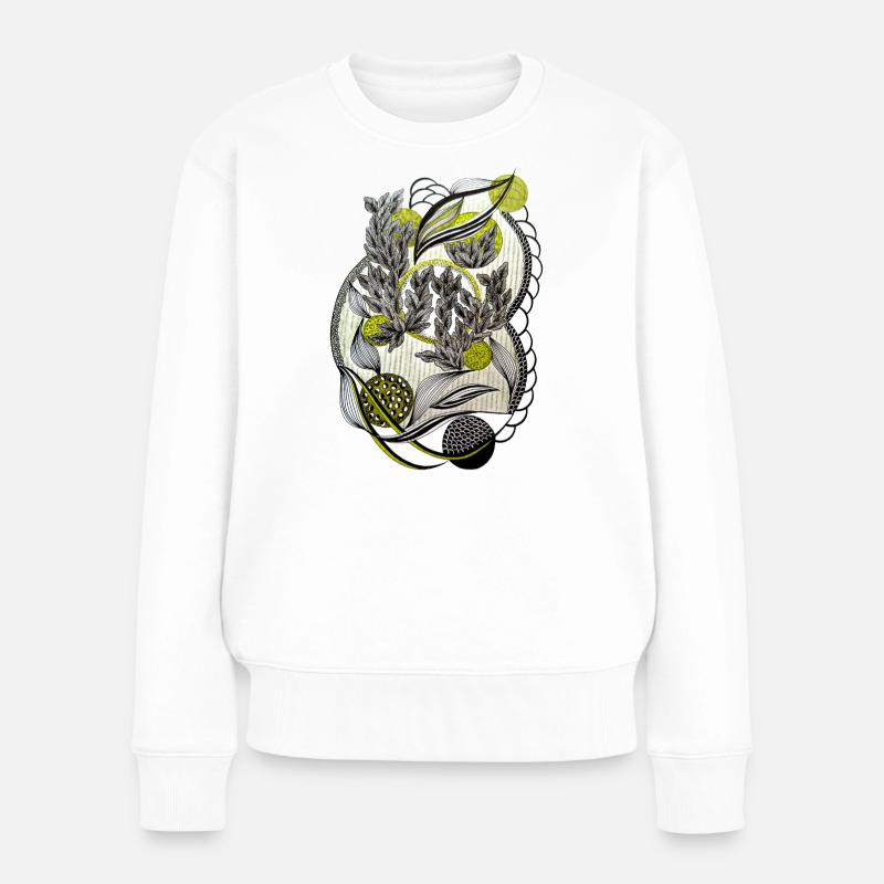 Kaleidoskopische Pflanzengrafik - Frauen Premium Bio Pullover - Weiß