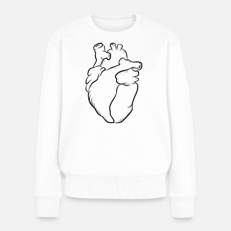 Anatomischer Herzlinien-Print - Frauen Premium Bio Pullover - Weiß