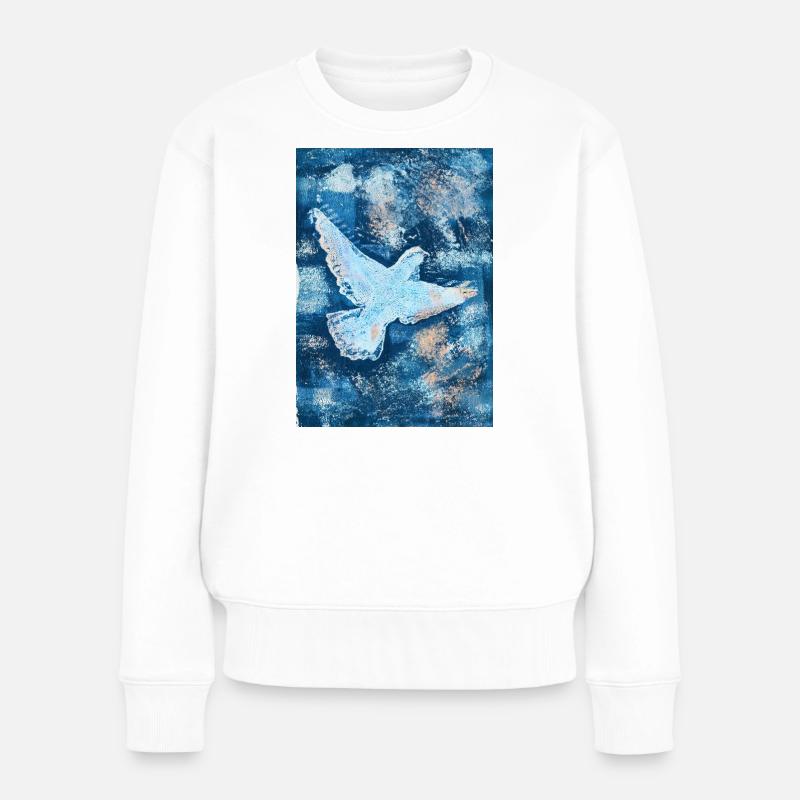 Blauer Vogel im Flug - Frauen Premium Bio Pullover - Weiß