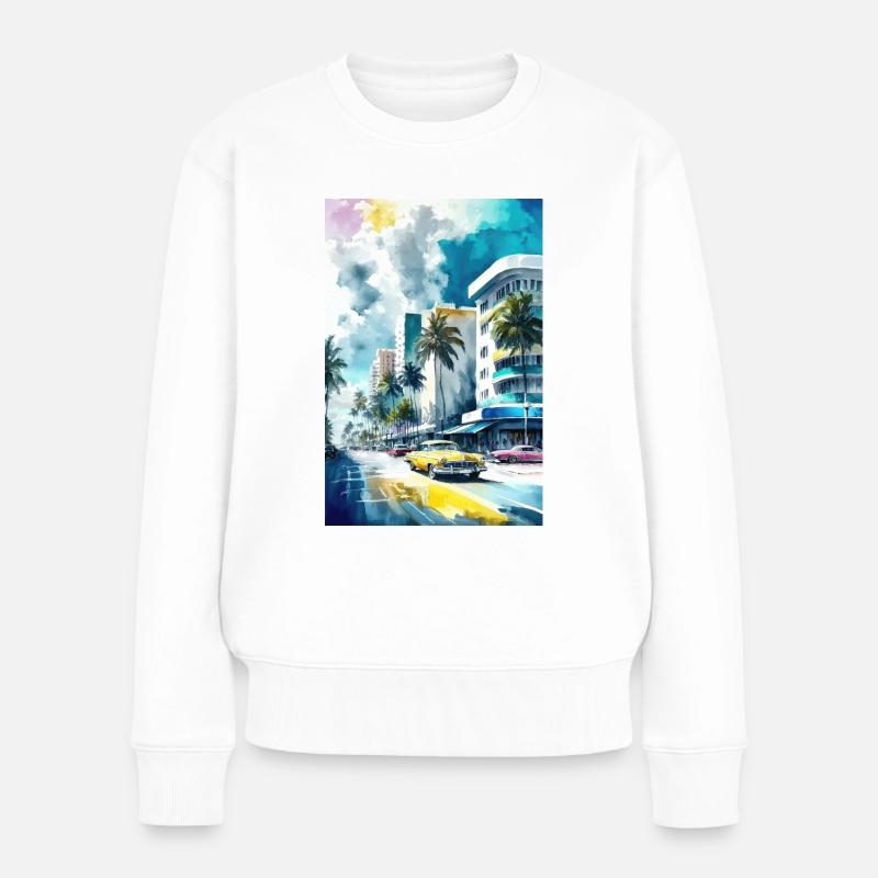 Miami Beach - Frauen Premium Bio Pullover - Weiß