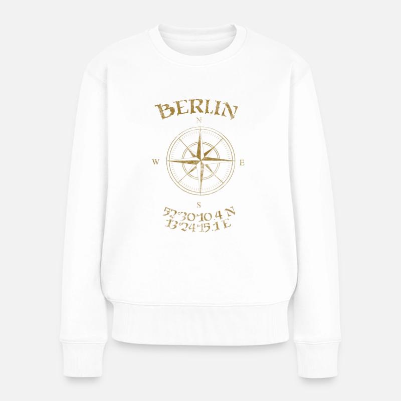 Kompass Koordinaten Berlin - Frauen Premium Bio Pullover - Weiß