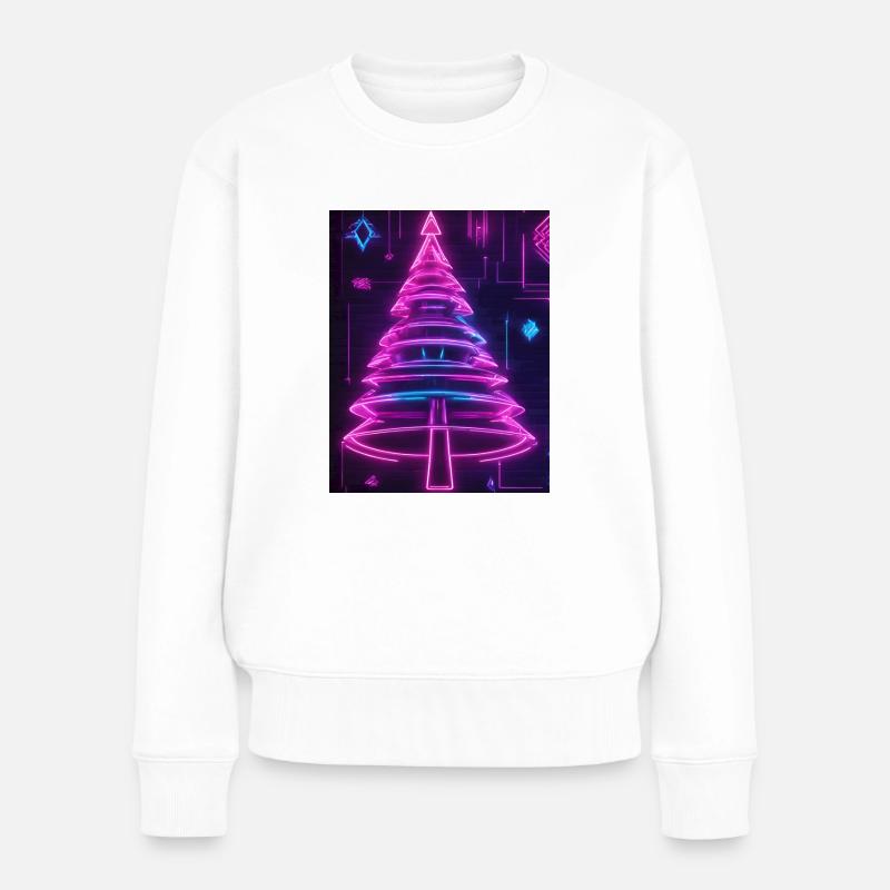 Neon-Tannenbaum im Cyberpunk-Stil 2 - Frauen Premium Bio Pullover - Weiß