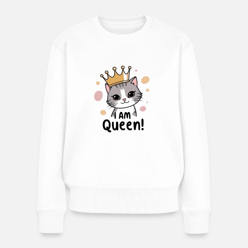 Katze Koenigin - Frauen Premium Bio Pullover - Weiß