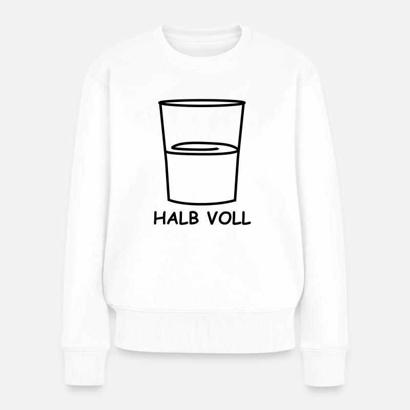 HALBVOLLES Glas - Frauen Premium Bio Pullover - Weiß