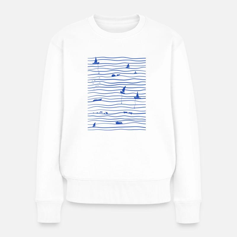 Meer und Boote - Frauen Premium Bio Pullover - Weiß