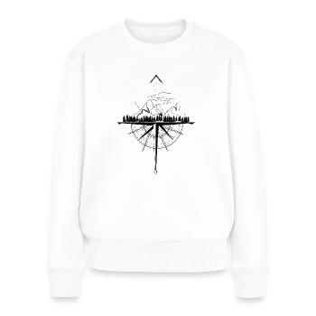 Kompassreise unter den Bergen Linienzeichnung - Frauen Premium Bio Pullover - Weiß - Vorne - Julia (174cm)