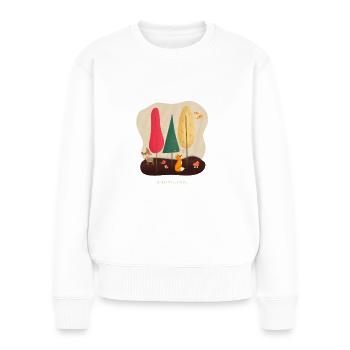 Nature Lovers - Herbst Design Reh & Fuchs im Wald - Frauen Premium Bio Pullover - Weiß - Vorne - Julia (174cm)