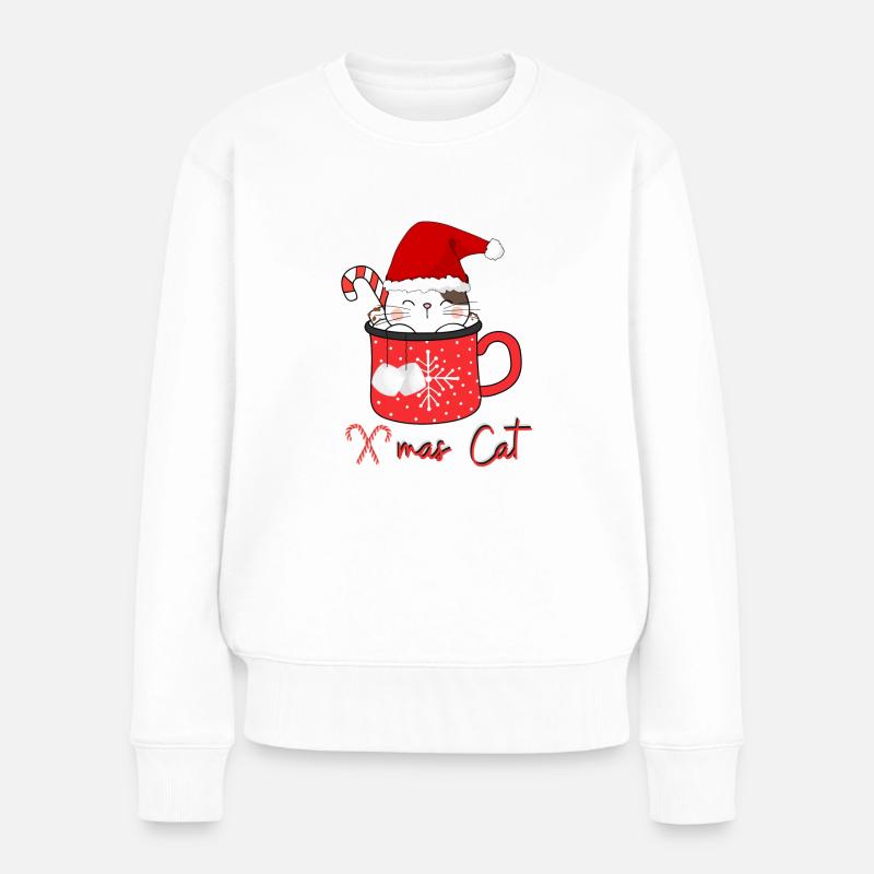 X-mas Cat - Frauen Premium Bio Pullover - Weiß