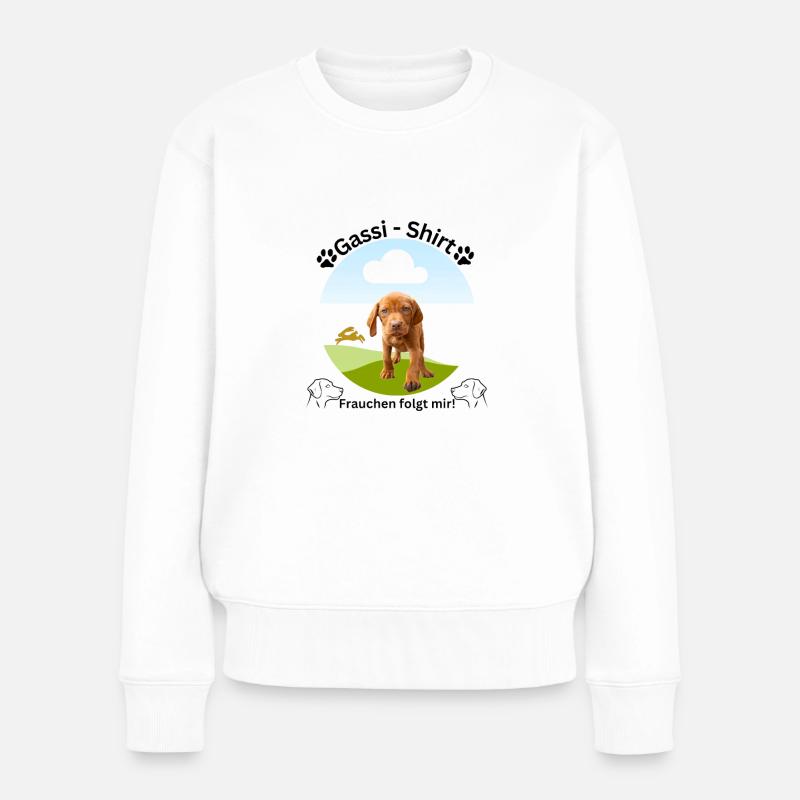 Hunde Shirt, Gassi, Vizsla, Trend, modern, Hund - Frauen Premium Bio Pullover - Weiß