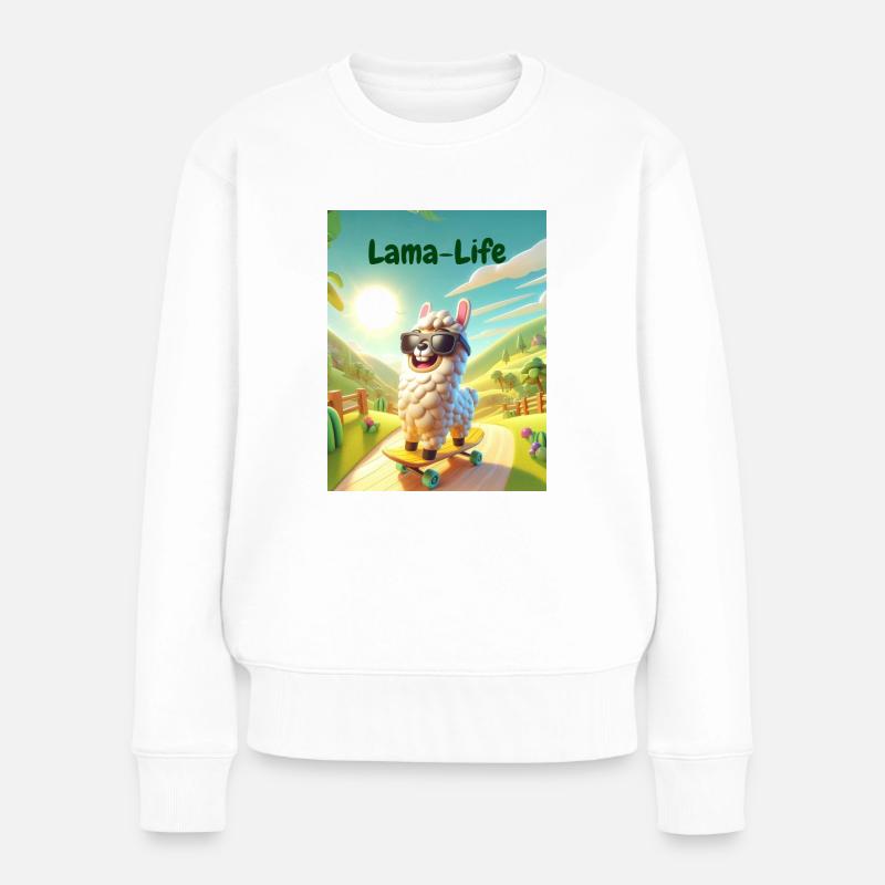 Lama Leben - Frauen Premium Bio Pullover - Weiß