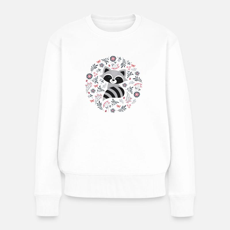 Waschbär mit Blumen - Frauen Premium Bio Pullover - Weiß