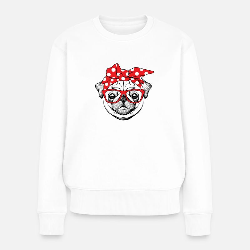 Mops Bandana - Frauen Premium Bio Pullover - Weiß