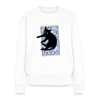 Katze auf dem Teppich - Frauen Premium Bio Pullover - Weiß - Vorne - Julia (174cm)