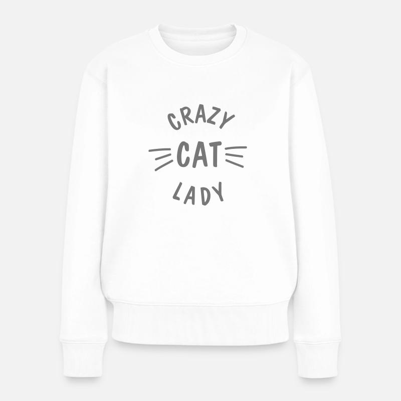 Crazy Cat Lady meow - Frauen Premium Bio Pullover - Weiß