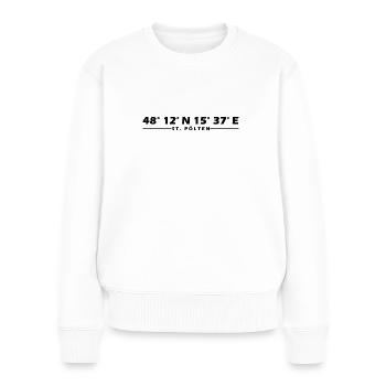 St. Pölten Koordinaten - Frauen Premium Bio Pullover - Weiß - Vorne - Julia (174cm)