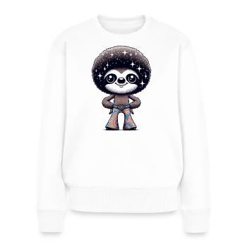Disco-Faultier: Sternennacht Groover - Frauen Premium Bio Pullover - Weiß - Vorne - Julia (174cm)